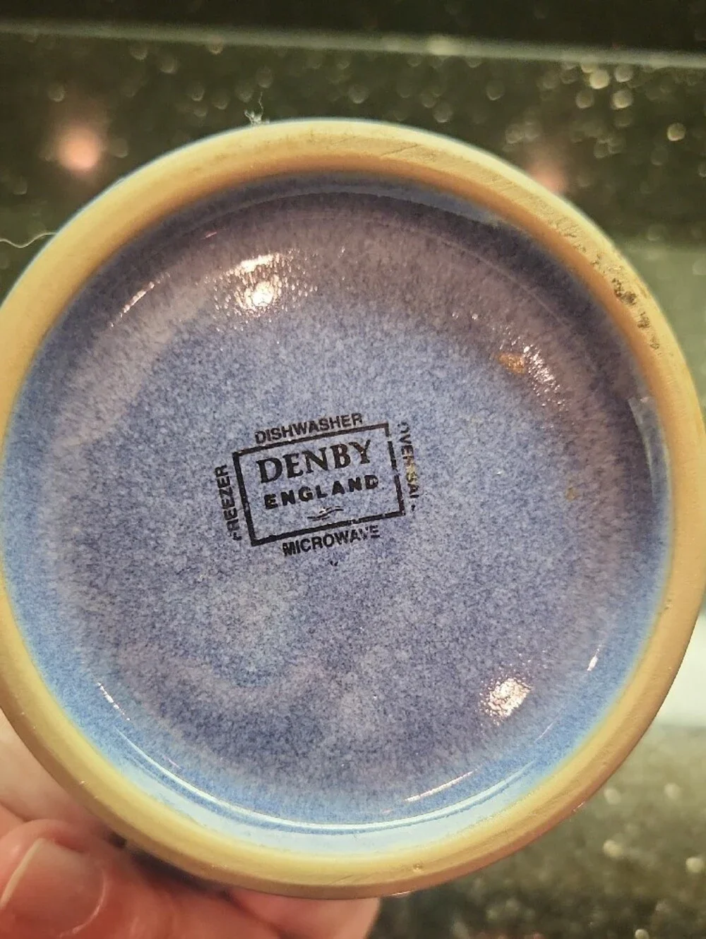 Denby Blue Creamer with Yellow Interior